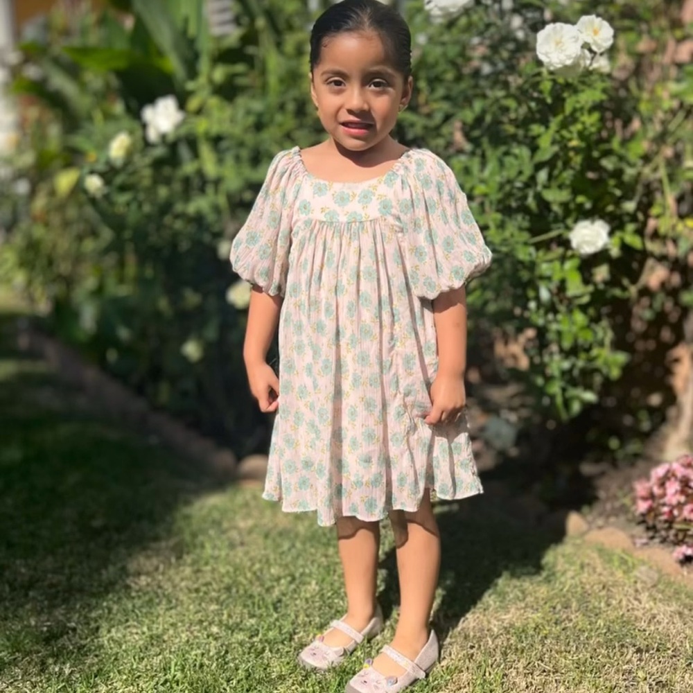 Zara Green Floral Puff Sleeve Dress